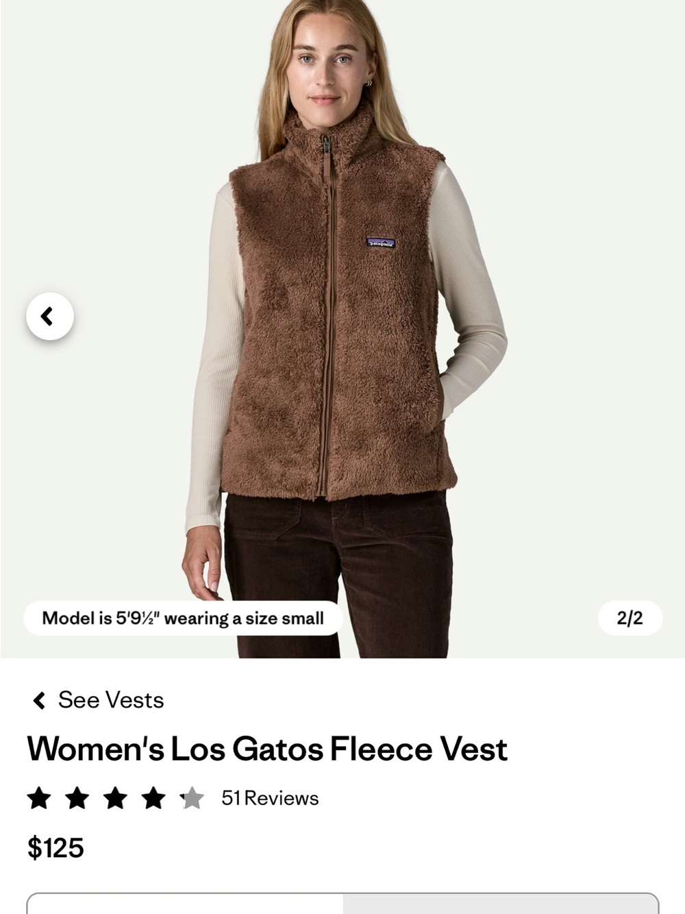 Patagonia Brown Fleece Vest - Women's Zip Front